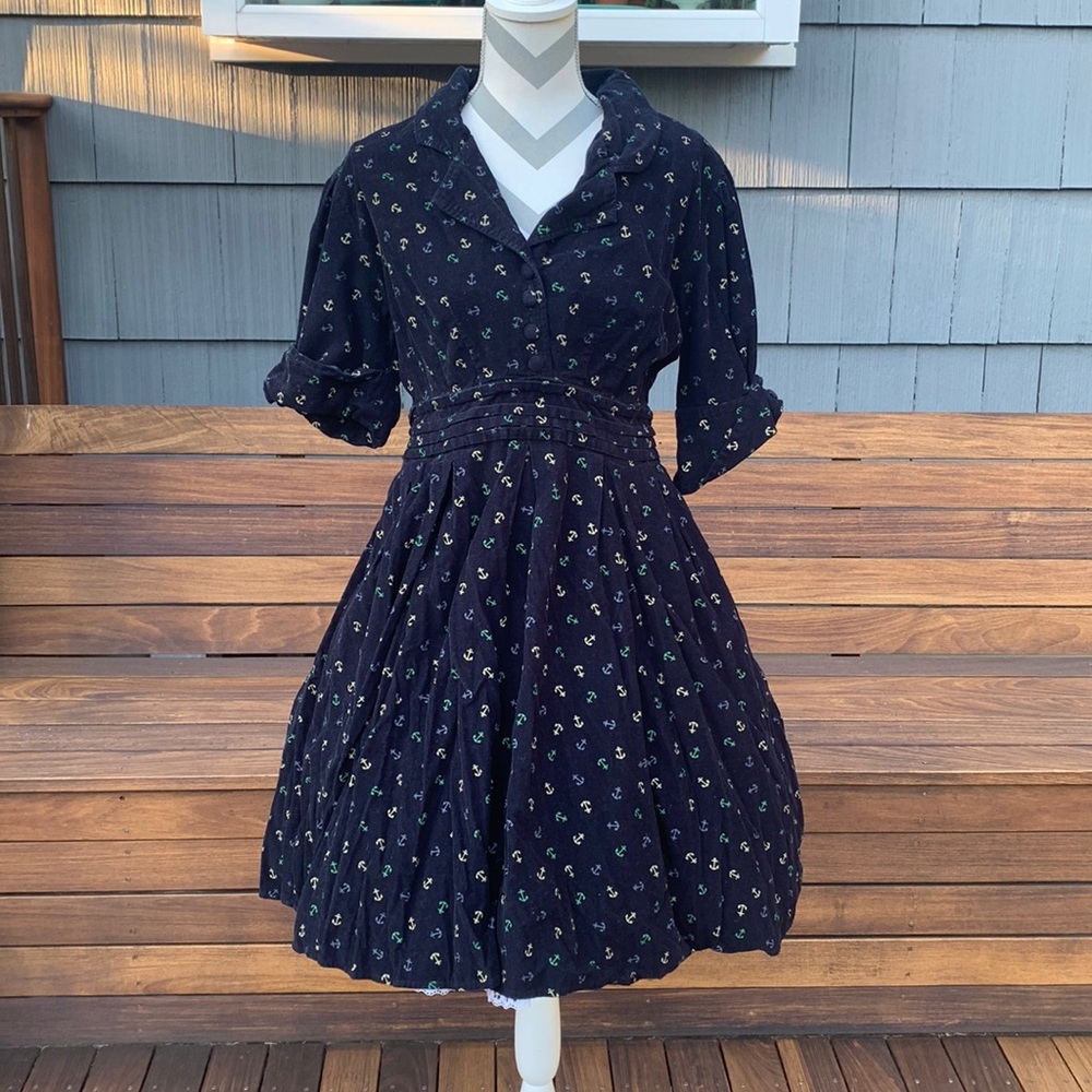 eShakti Navy Blue Anchor Dress XL 16, fit like US 14